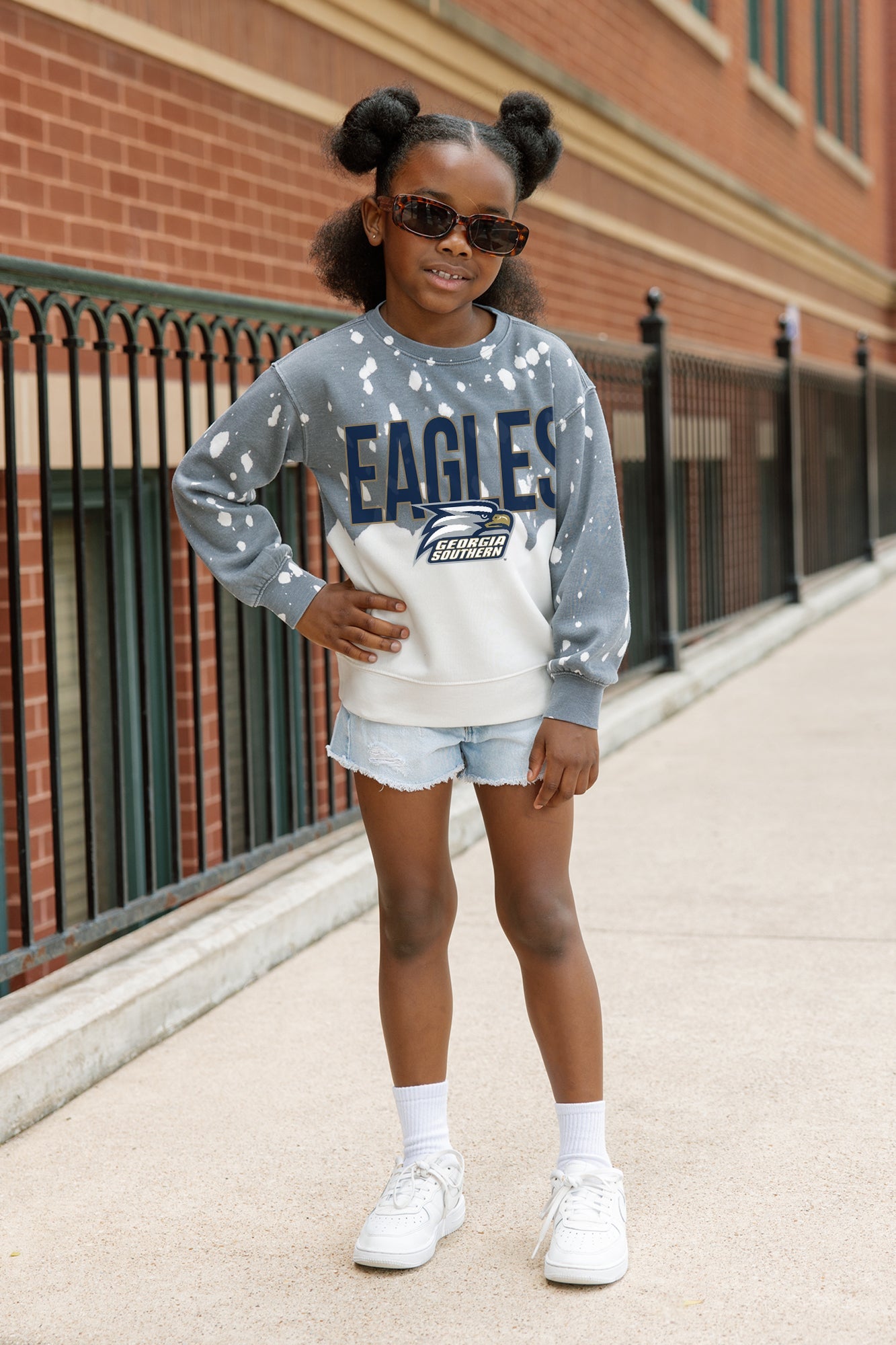 GEORGIA SOUTHERN EAGLES CASUAL FAN KIDS FADED WASH CREWNECK PULLOVER