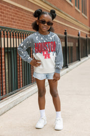 HOUSTON COUGARS CASUAL FAN KIDS FADED WASH CREWNECK PULLOVER