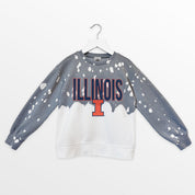 ILLINOIS FIGHTING ILLINI CASUAL FAN KIDS FADED WASH CREWNECK PULLOVER