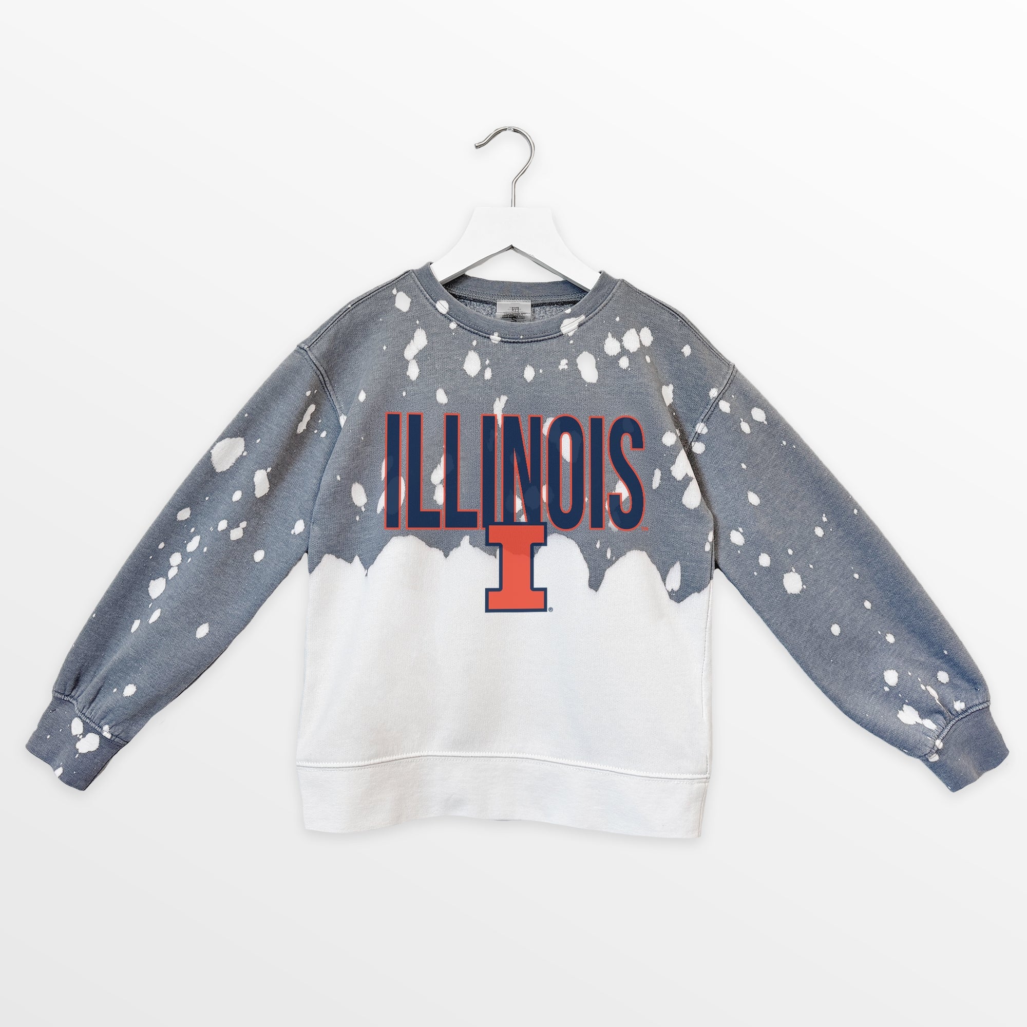 ILLINOIS FIGHTING ILLINI CASUAL FAN KIDS FADED WASH CREWNECK PULLOVER