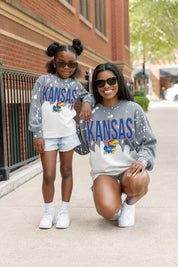 KANSAS JAYHAWKS CASUAL FAN KIDS FADED WASH CREWNECK PULLOVER