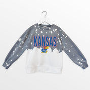 KANSAS JAYHAWKS CASUAL FAN KIDS FADED WASH CREWNECK PULLOVER