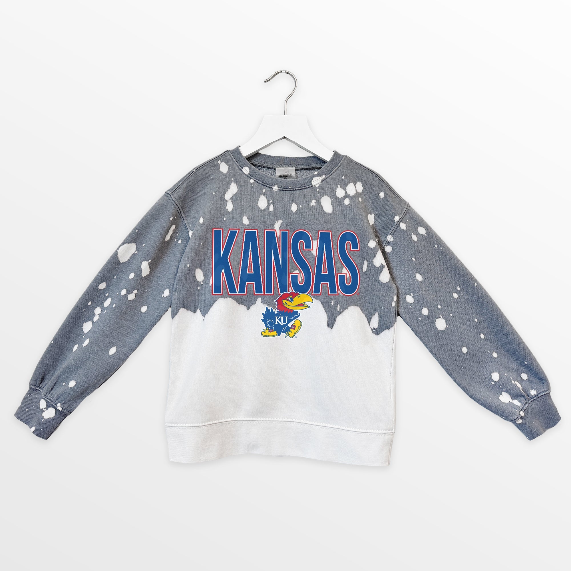 KANSAS JAYHAWKS CASUAL FAN KIDS FADED WASH CREWNECK PULLOVER