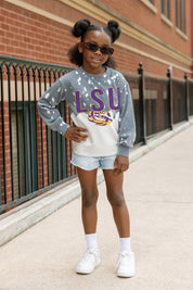 LSU TIGERS CASUAL FAN KIDS FADED WASH CREWNECK PULLOVER