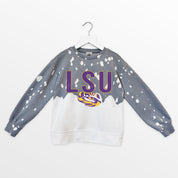 LSU TIGERS CASUAL FAN KIDS FADED WASH CREWNECK PULLOVER