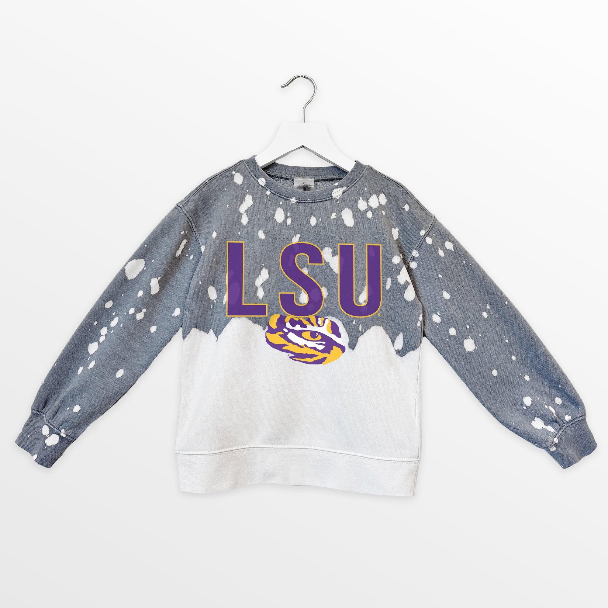 LSU TIGERS CASUAL FAN KIDS FADED WASH CREWNECK PULLOVER