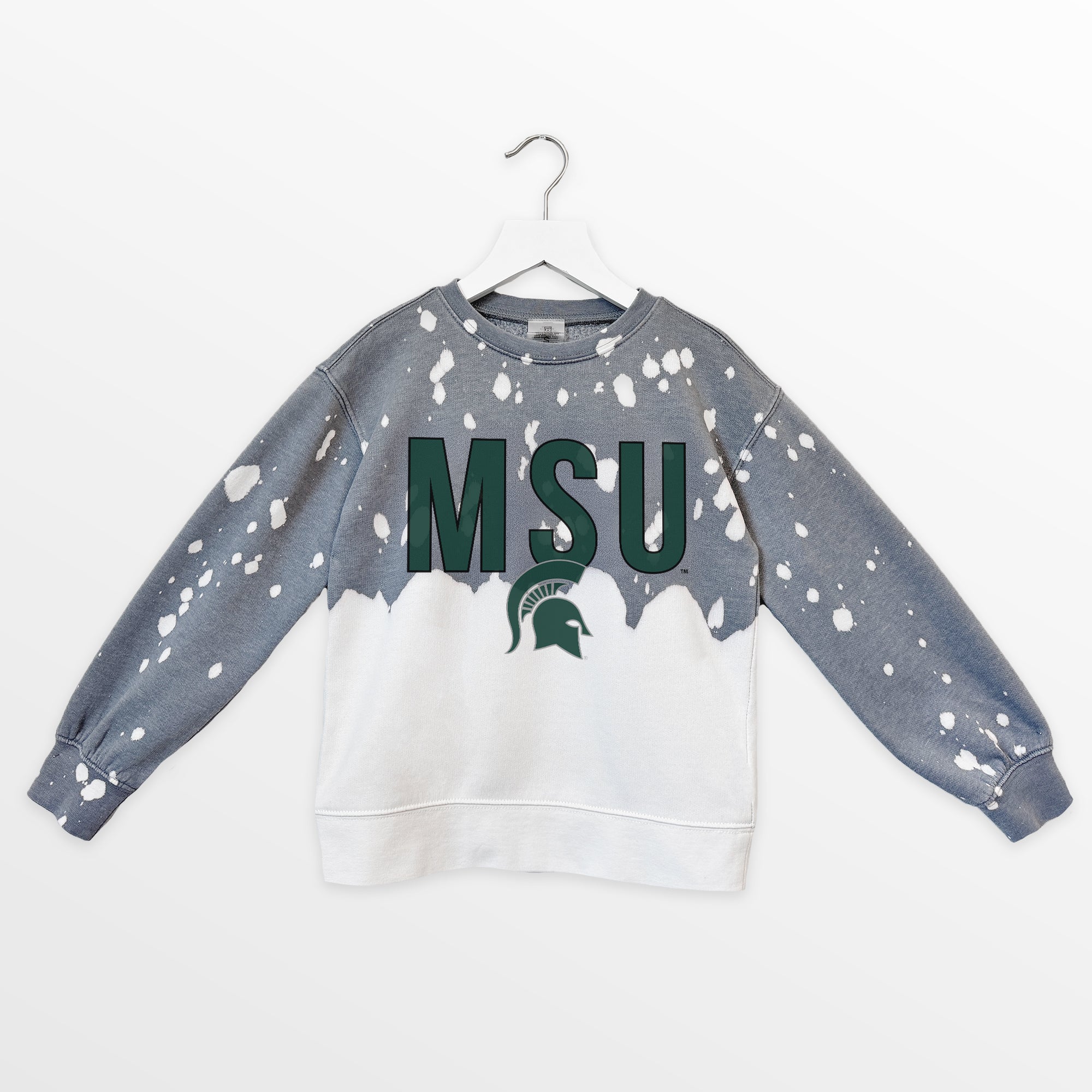 MICHIGAN STATE SPARTANS CASUAL FAN KIDS FADED WASH CREWNECK PULLOVER