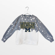 MICHIGAN WOLVERINES CASUAL FAN KIDS FADED WASH CREWNECK PULLOVER