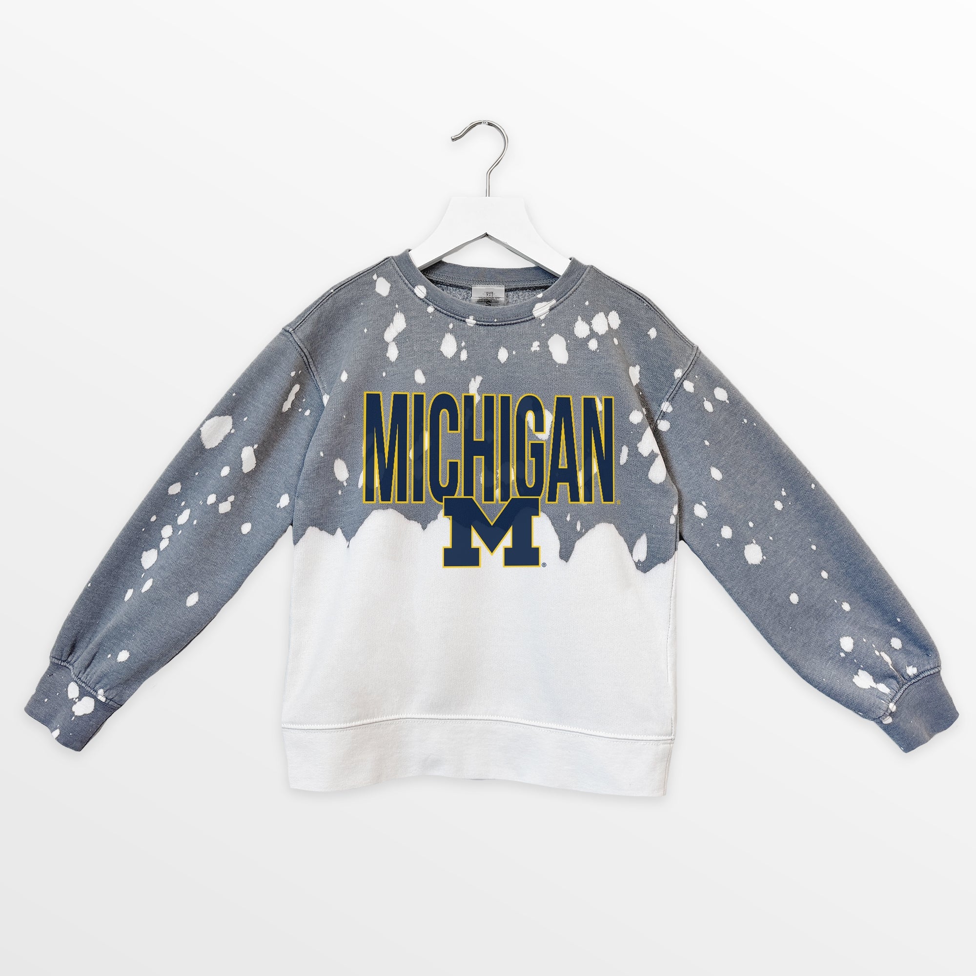 MICHIGAN WOLVERINES CASUAL FAN KIDS FADED WASH CREWNECK PULLOVER
