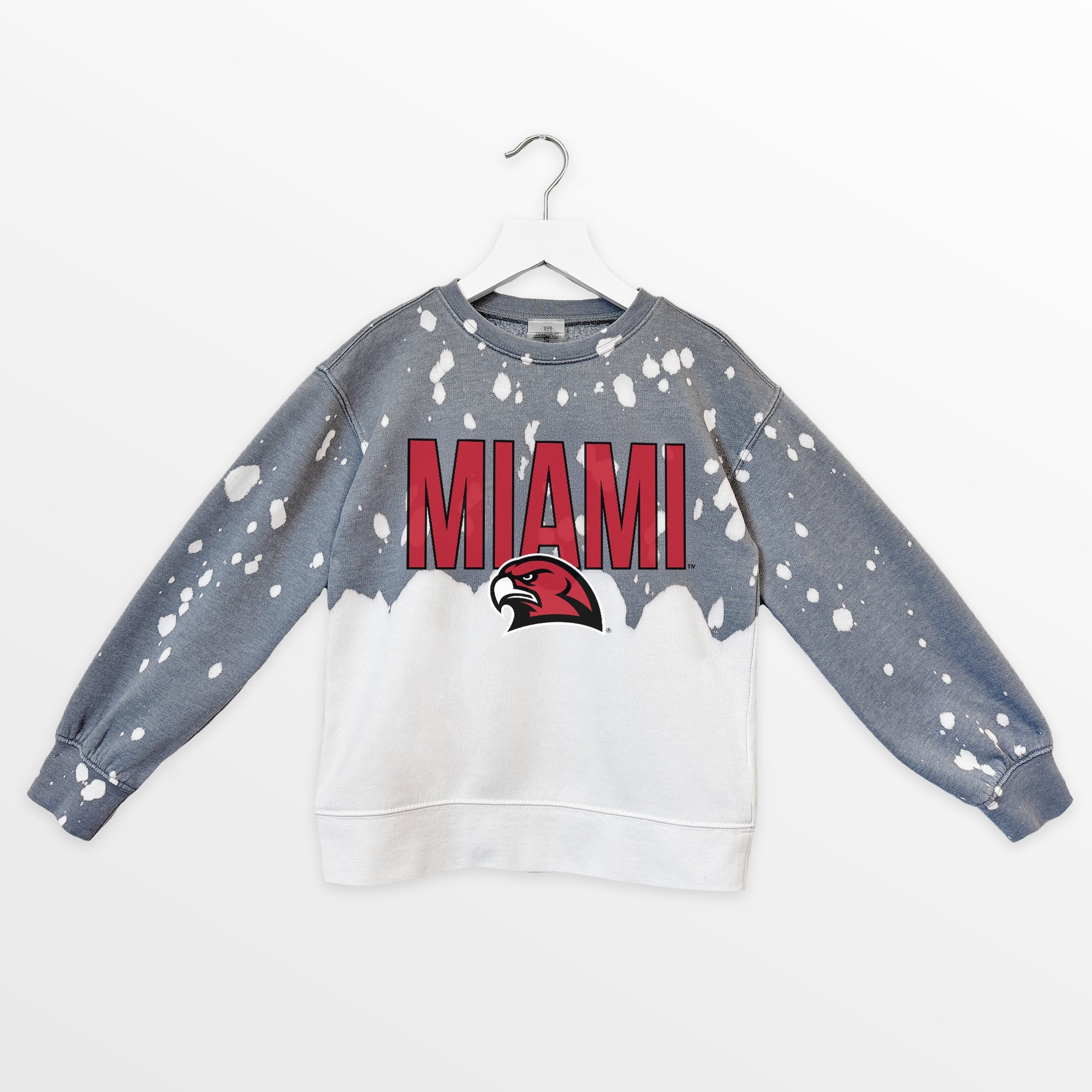 MIAMI OF OHIO REDHAWKS CASUAL FAN KIDS FADED WASH CREWNECK PULLOVER