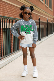 MARSHALL THUNDERING HERD CASUAL FAN KIDS FADED WASH CREWNECK PULLOVER