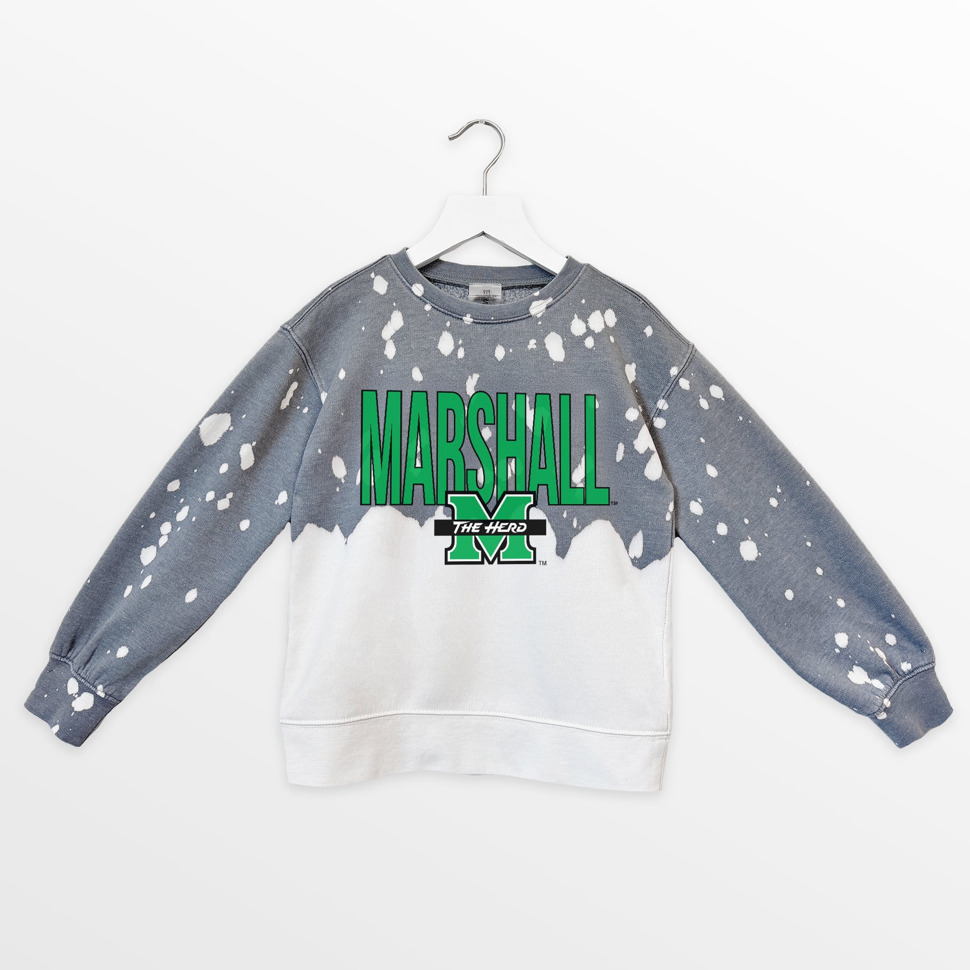 MARSHALL THUNDERING HERD CASUAL FAN KIDS FADED WASH CREWNECK PULLOVER