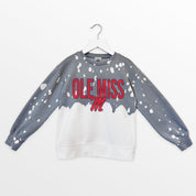 OLE MISS REBELS CASUAL FAN KIDS FADED WASH CREWNECK PULLOVER