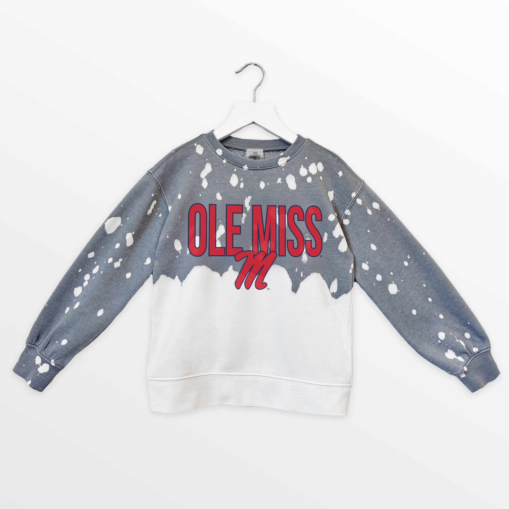 OLE MISS REBELS CASUAL FAN KIDS FADED WASH CREWNECK PULLOVER