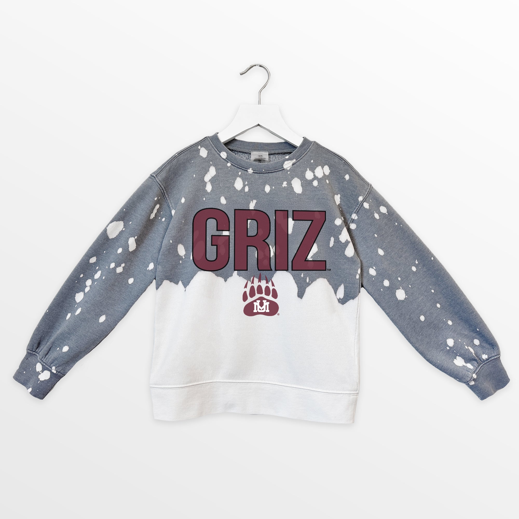 MONTANA GRIZZLIES CASUAL FAN KIDS FADED WASH CREWNECK PULLOVER