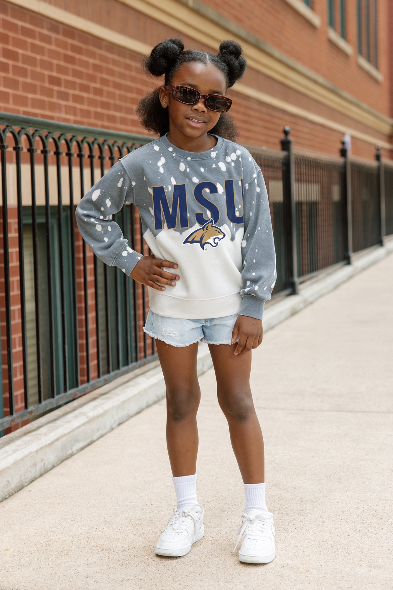 MONTANA STATE BOBCATS CASUAL FAN KIDS FADED WASH CREWNECK PULLOVER