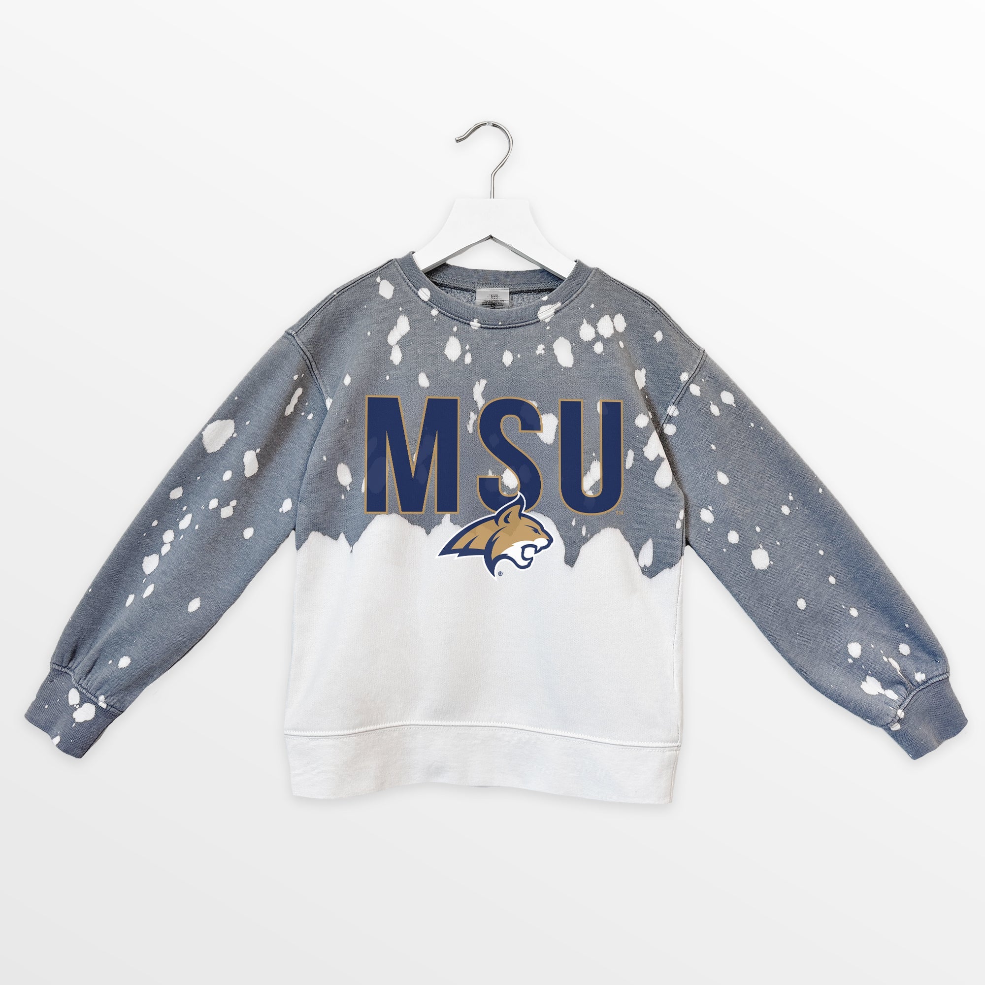 MONTANA STATE BOBCATS CASUAL FAN KIDS FADED WASH CREWNECK PULLOVER