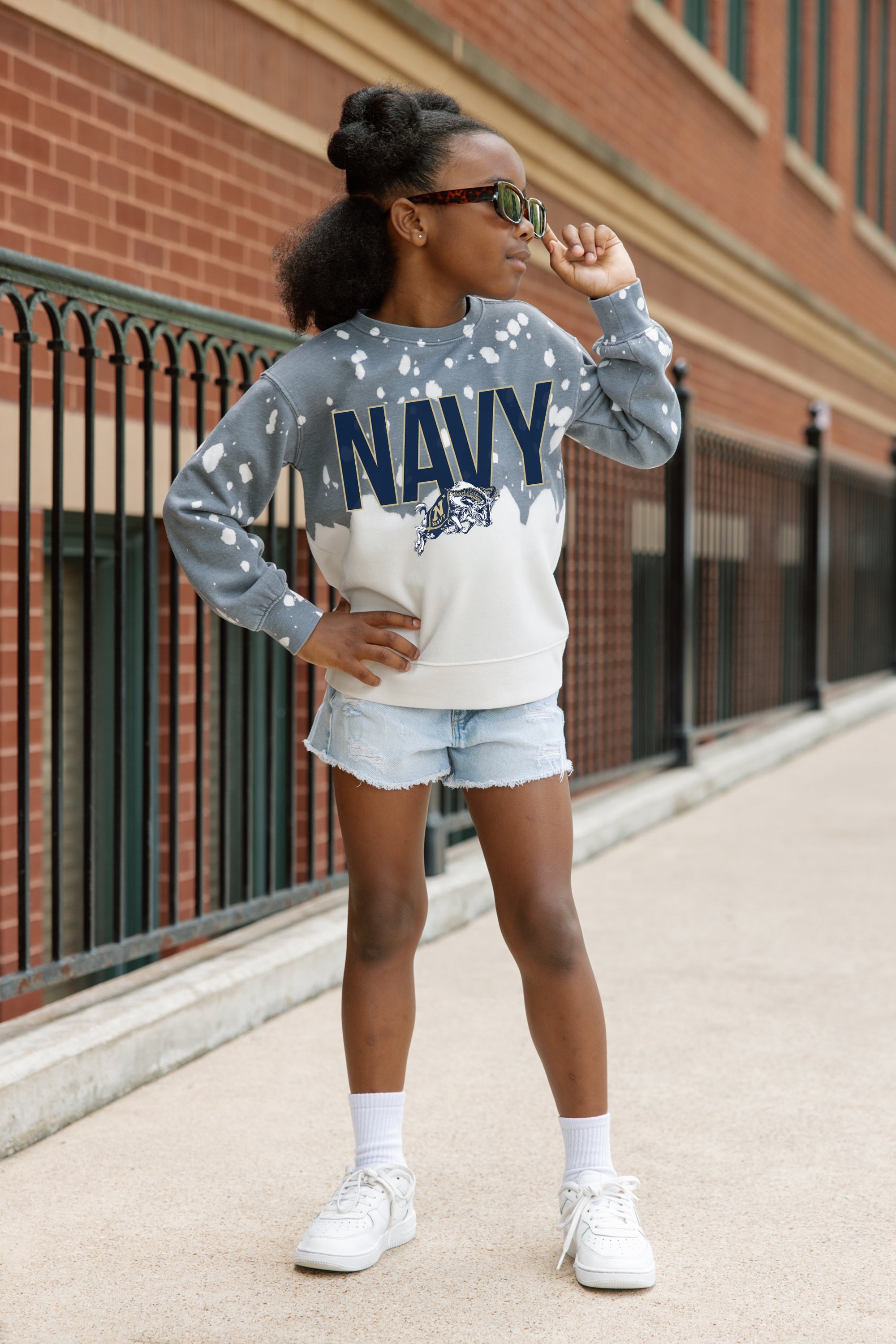 US NAVY MIDSHIPMEN CASUAL FAN KIDS FADED WASH CREWNECK PULLOVER