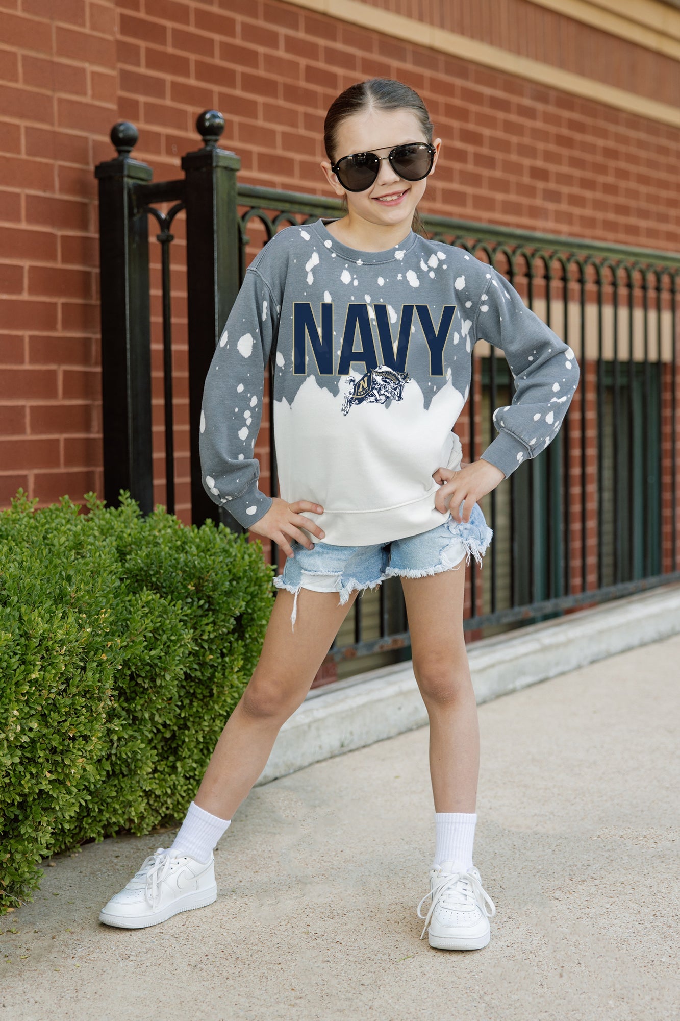 US NAVY MIDSHIPMEN CASUAL FAN KIDS FADED WASH CREWNECK PULLOVER