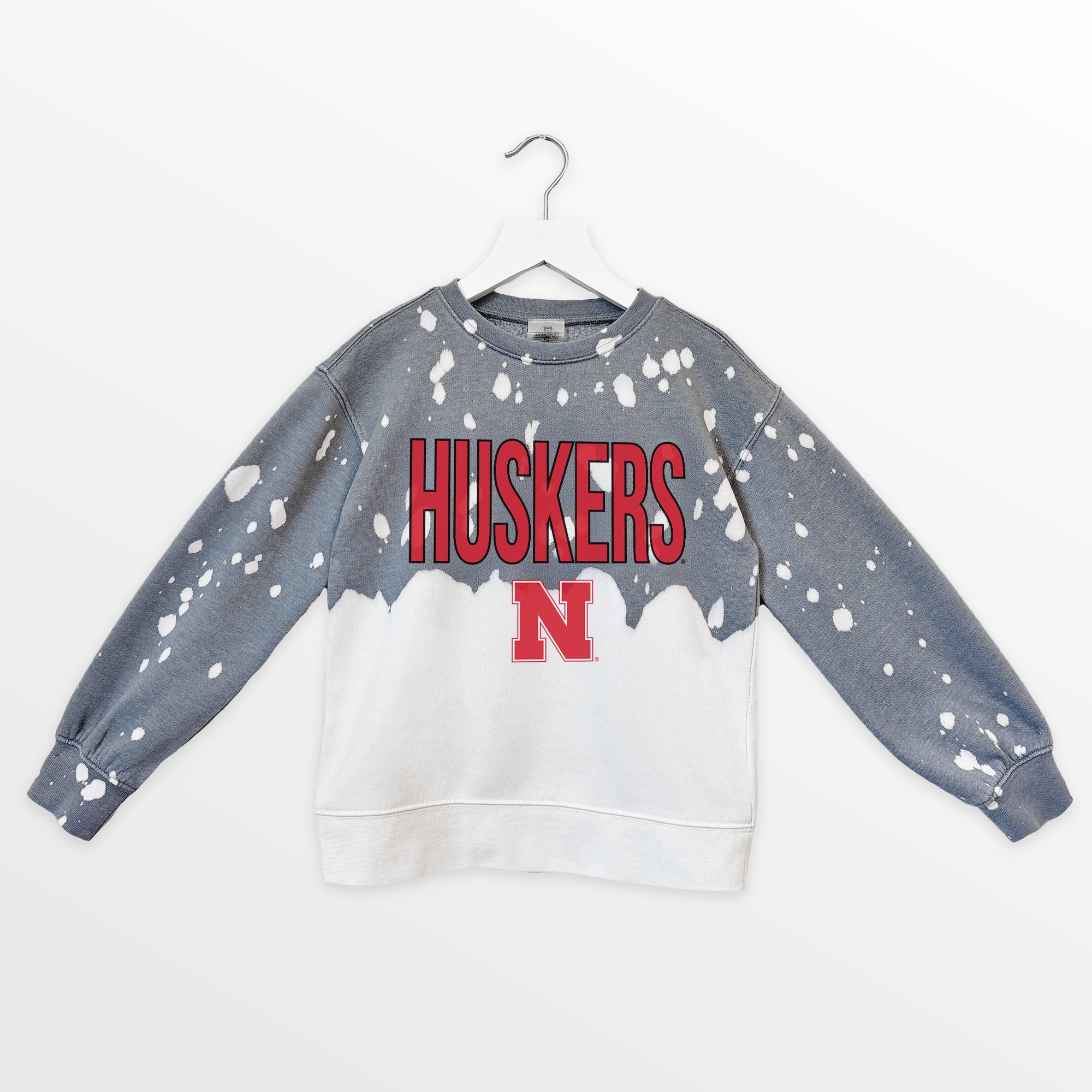 NEBRASKA CORNHUSKERS CASUAL FAN KIDS FADED WASH CREWNECK PULLOVER