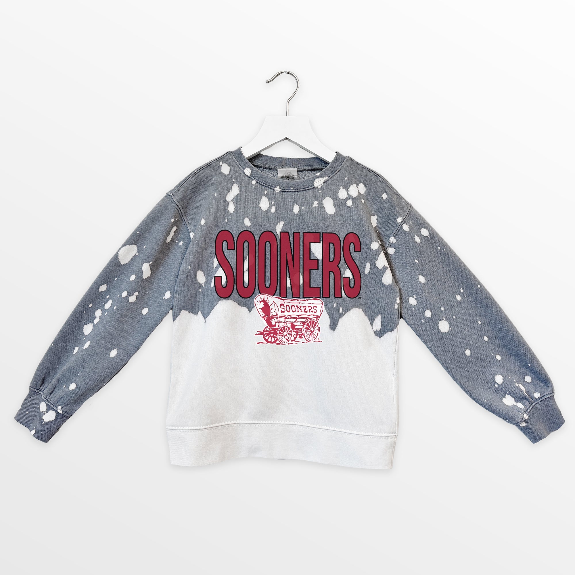 OKLAHOMA SOONERS CASUAL FAN KIDS FADED WASH CREWNECK PULLOVER