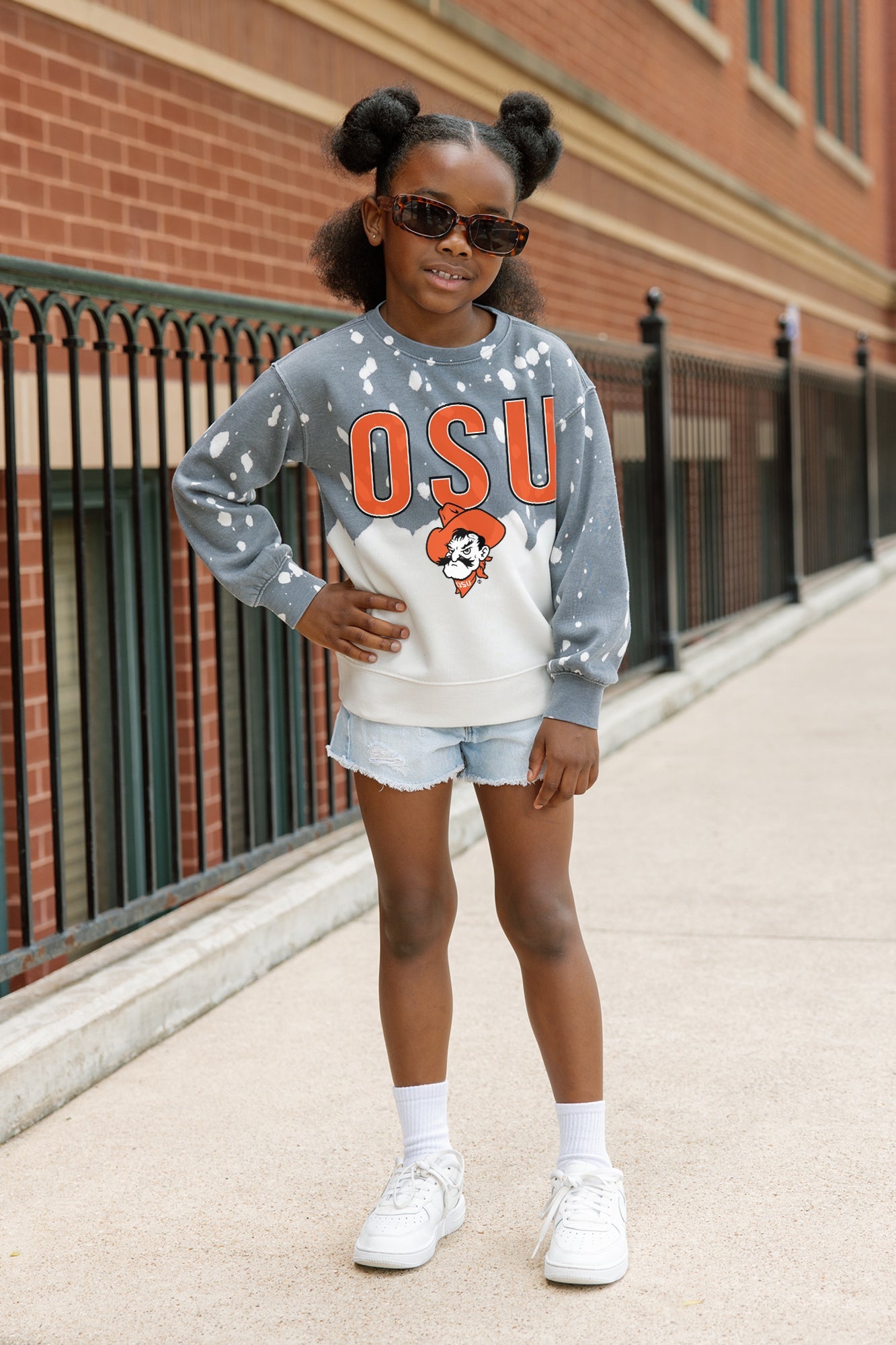 OKLAHOMA STATE COWBOYS CASUAL FAN KIDS FADED WASH CREWNECK PULLOVER