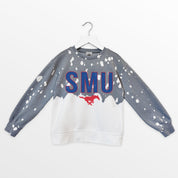 SMU MUSTANGS CASUAL FAN KIDS FADED WASH CREWNECK PULLOVER