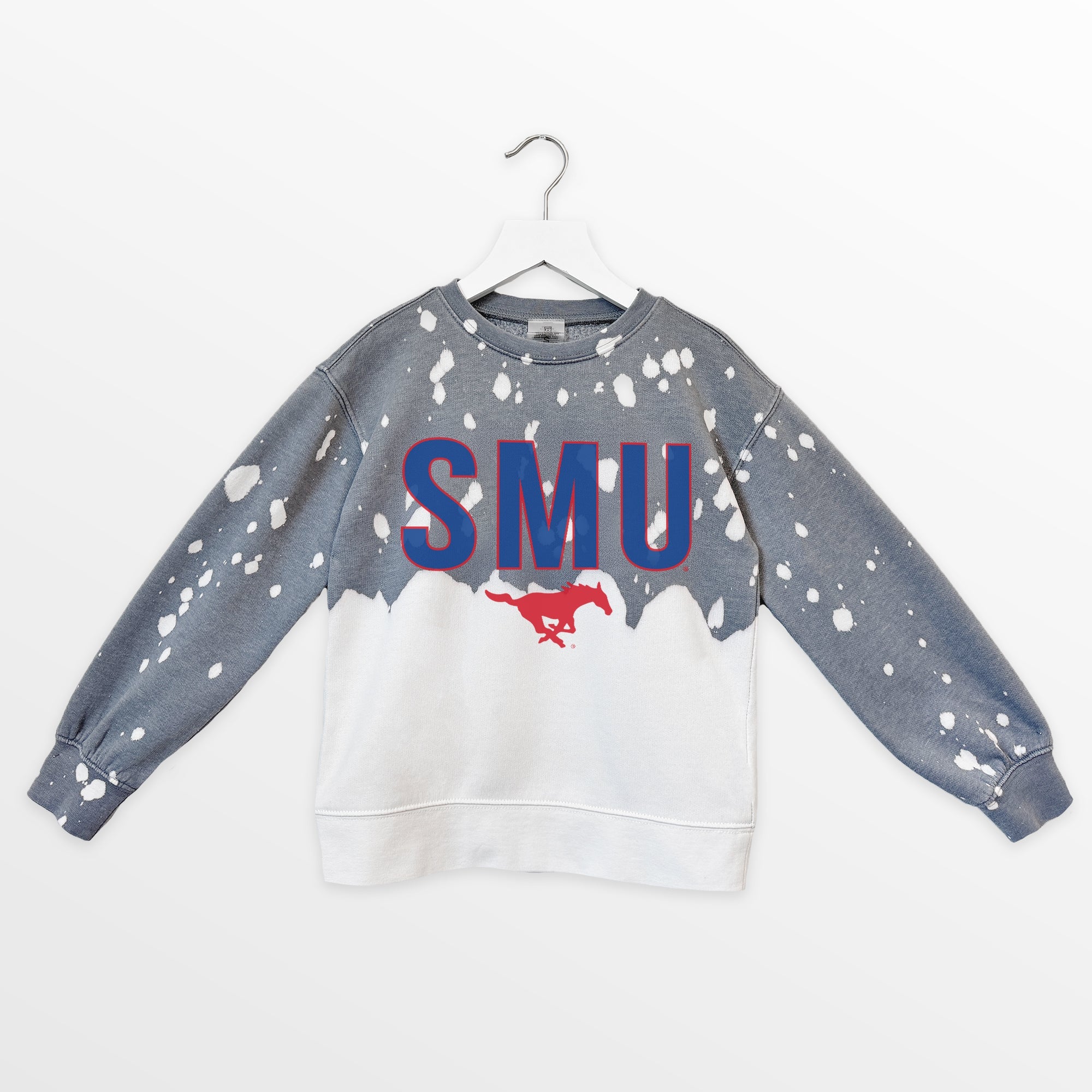 SMU MUSTANGS CASUAL FAN KIDS FADED WASH CREWNECK PULLOVER