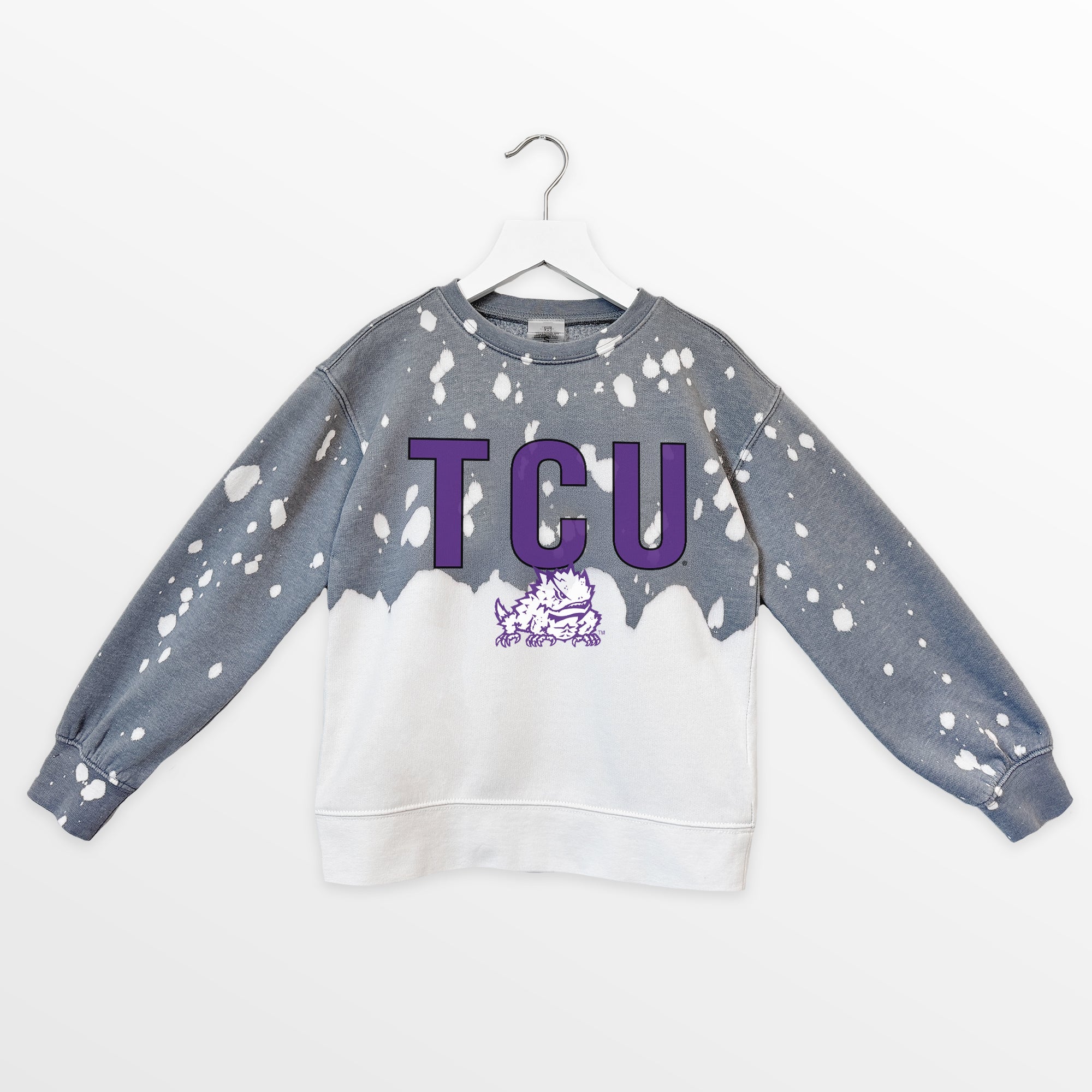 TCU HORNED FROGS CASUAL FAN KIDS FADED WASH CREWNECK PULLOVER