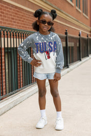 TULSA GOLDEN HURRICANE CASUAL FAN KIDS FADED WASH CREWNECK PULLOVER