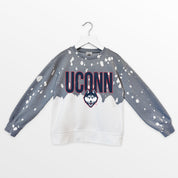 UCONN HUSKIES CASUAL FAN KIDS FADED WASH CREWNECK PULLOVER