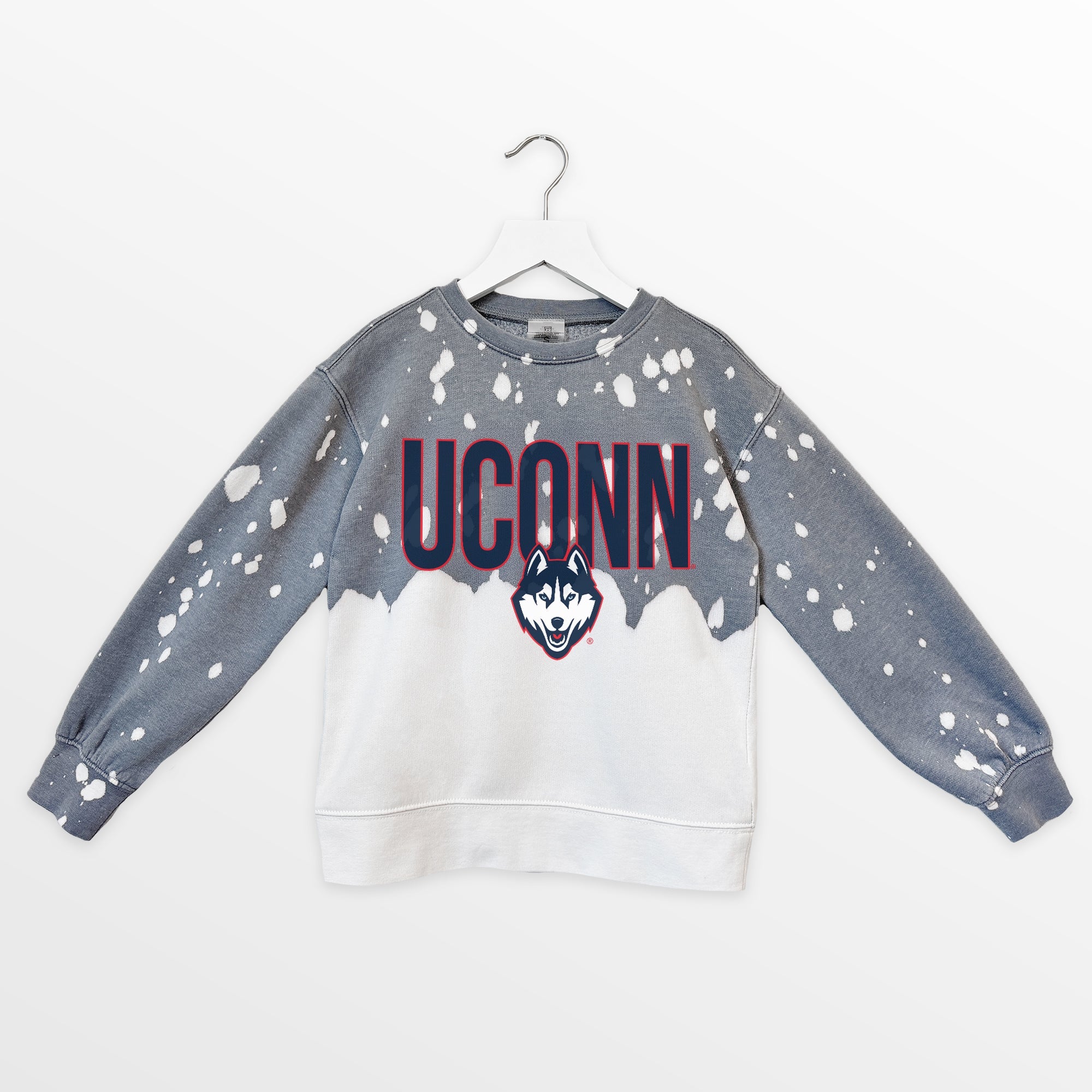 UCONN HUSKIES CASUAL FAN KIDS FADED WASH CREWNECK PULLOVER