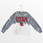 UTAH UTES CASUAL FAN KIDS FADED WASH CREWNECK PULLOVER