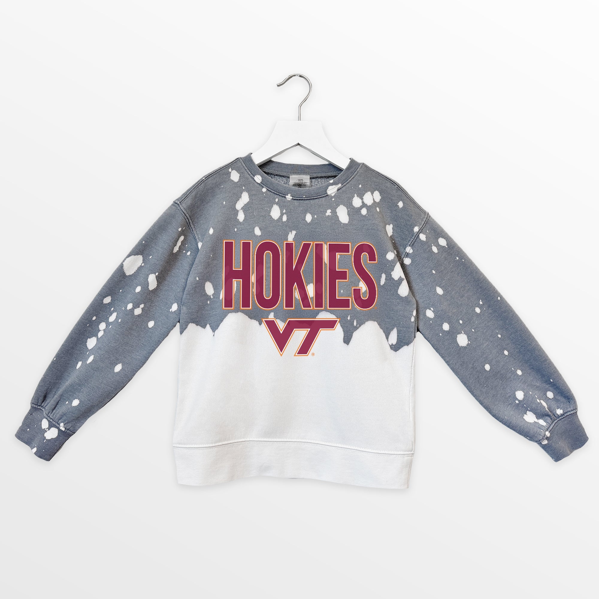 VIRGINIA TECH HOKIES CASUAL FAN KIDS FADED WASH CREWNECK PULLOVER