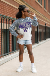 WASHINGTON HUSKIES CASUAL FAN KIDS FADED WASH CREWNECK PULLOVER