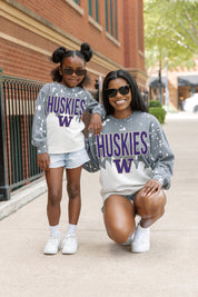 WASHINGTON HUSKIES CASUAL FAN KIDS FADED WASH CREWNECK PULLOVER