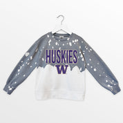 WASHINGTON HUSKIES CASUAL FAN KIDS FADED WASH CREWNECK PULLOVER