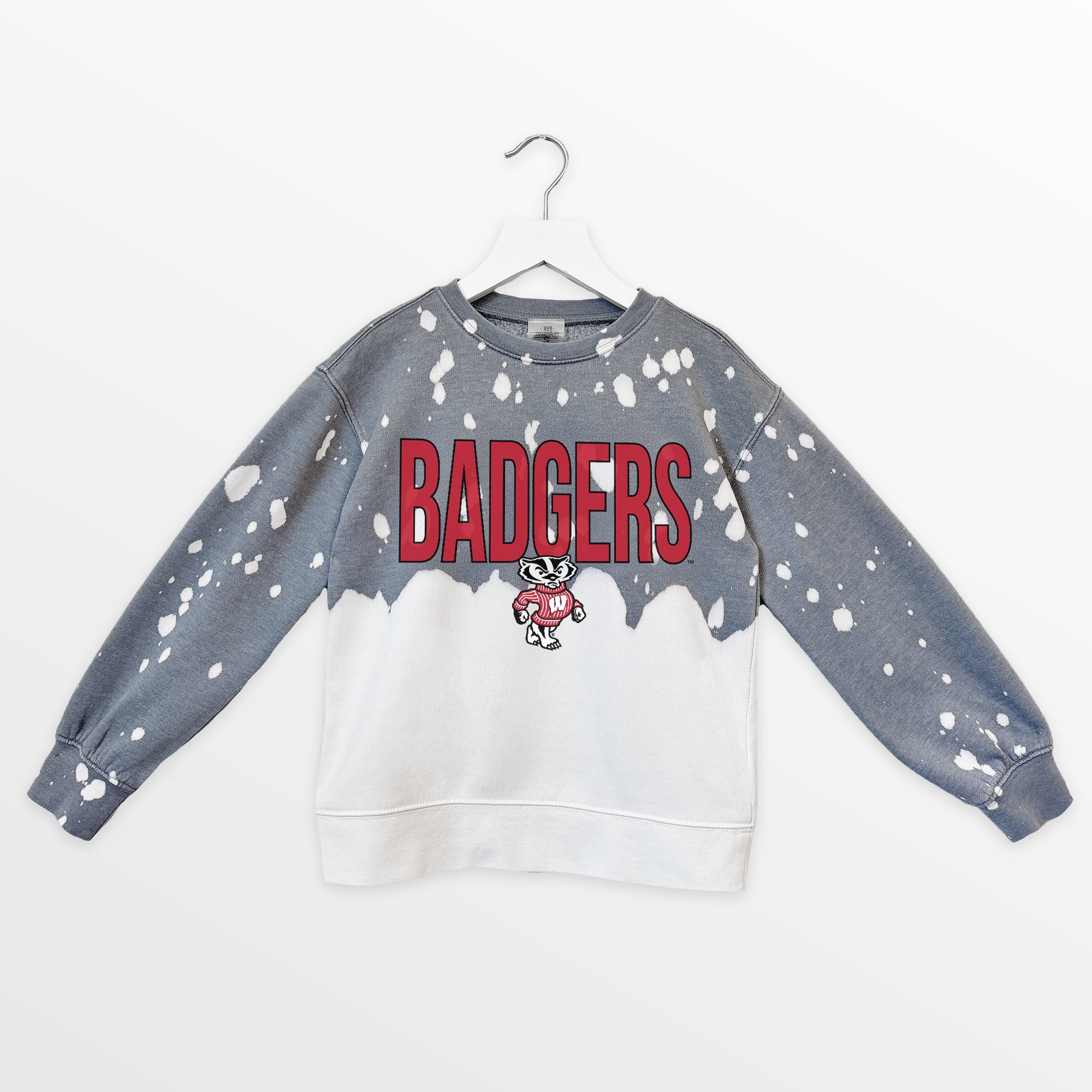 WISCONSIN BADGERS CASUAL FAN KIDS FADED WASH CREWNECK PULLOVER