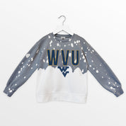 WEST VIRGINIA MOUNTAINEERS CASUAL FAN KIDS FADED WASH CREWNECK PULLOVER