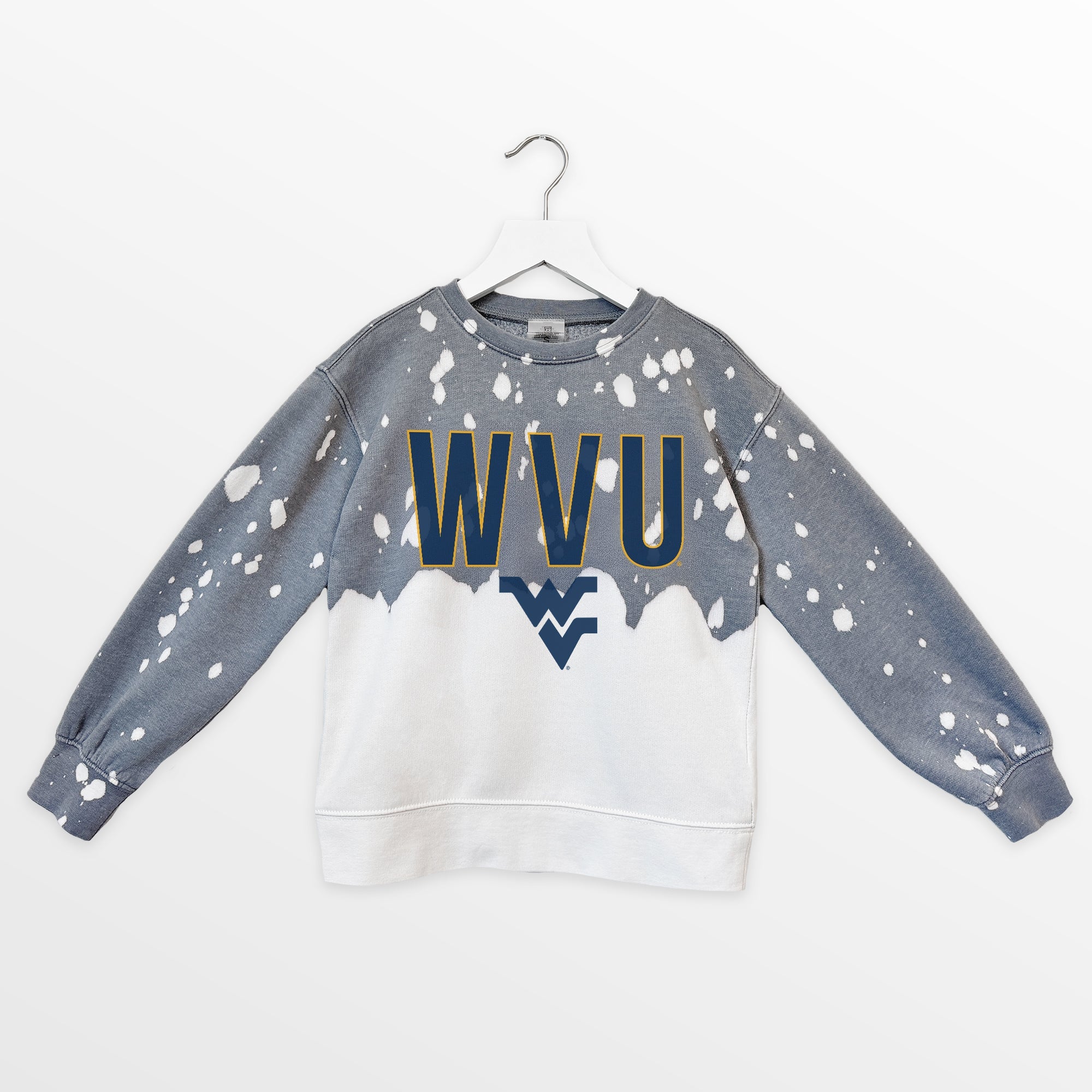 WEST VIRGINIA MOUNTAINEERS CASUAL FAN KIDS FADED WASH CREWNECK PULLOVER