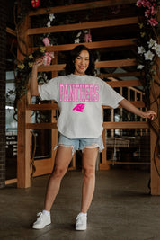 Ivory CAROLINA PANTHERS GAMEDAY ERA OVERSIZED CREWNECK TEE - Model Pose Front | Gameday Couture - SOHO