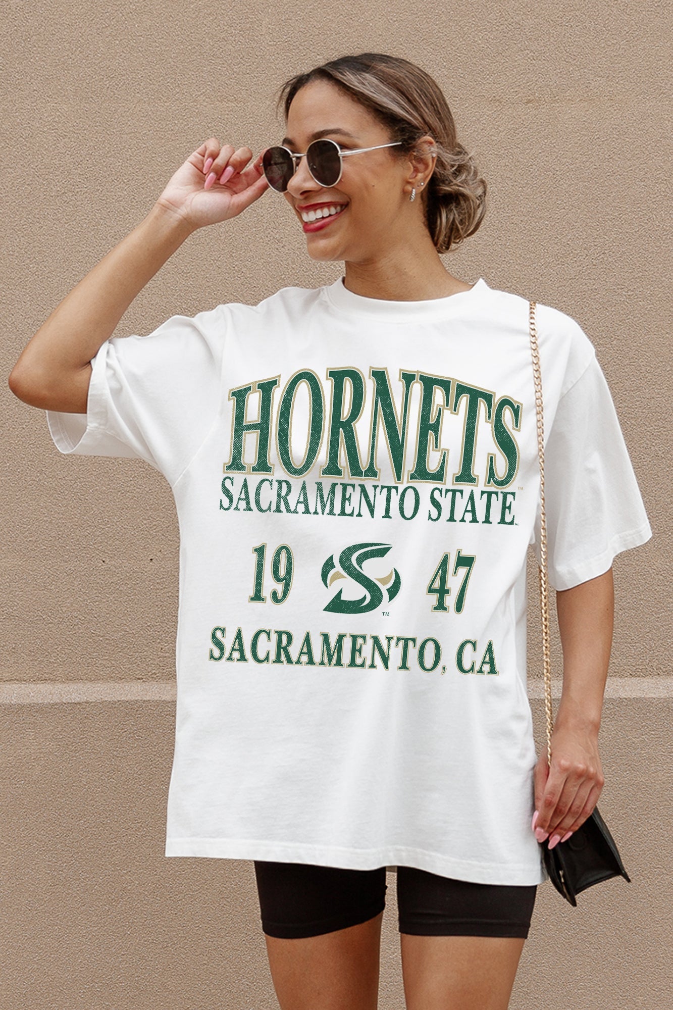 Sacramento State Hornets Unity Oversized Tee - Close-Up Front Detail | Gameday Couture - SOHO