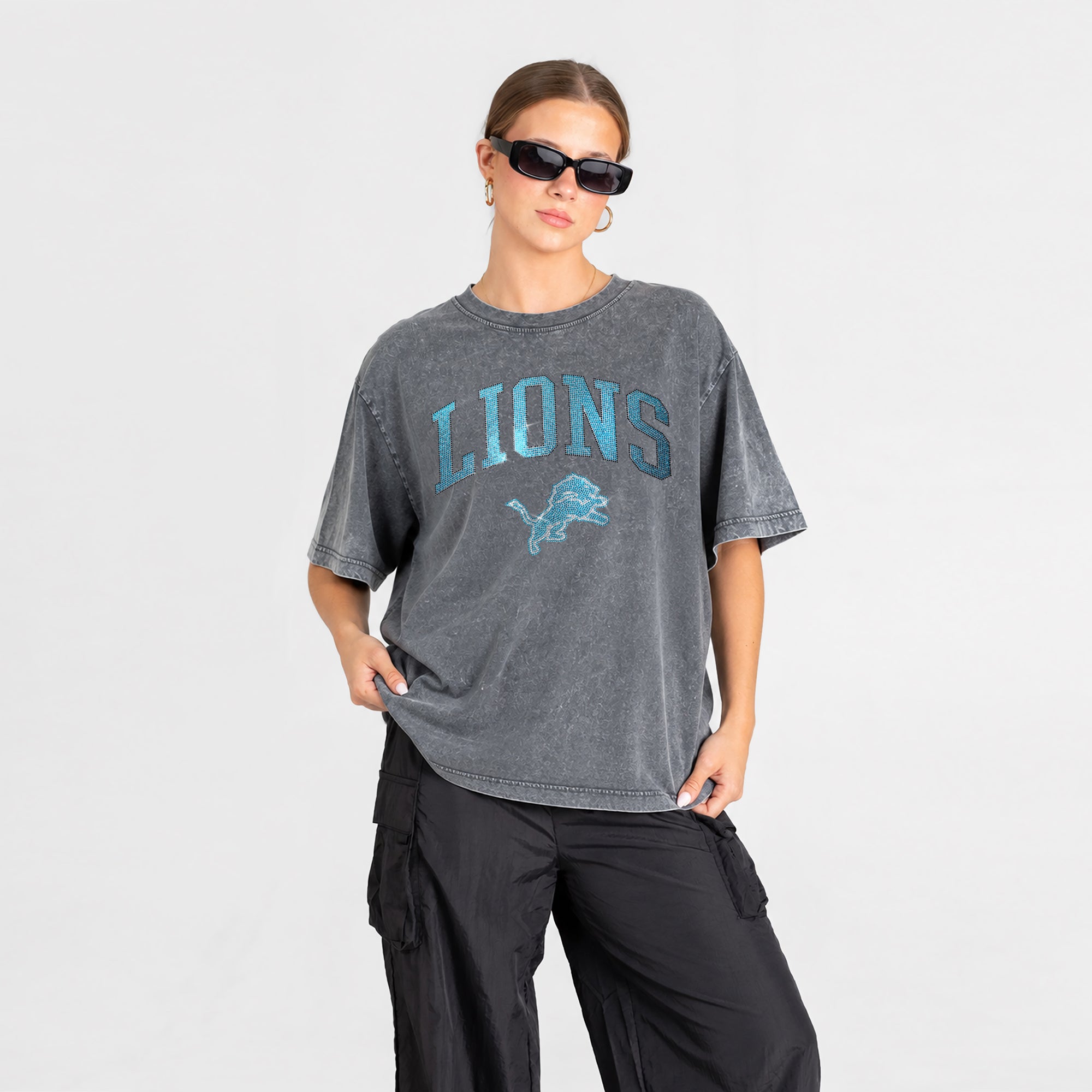 DETROIT LIONS BLING SEASON OVERSIZED CREWNECK TEE