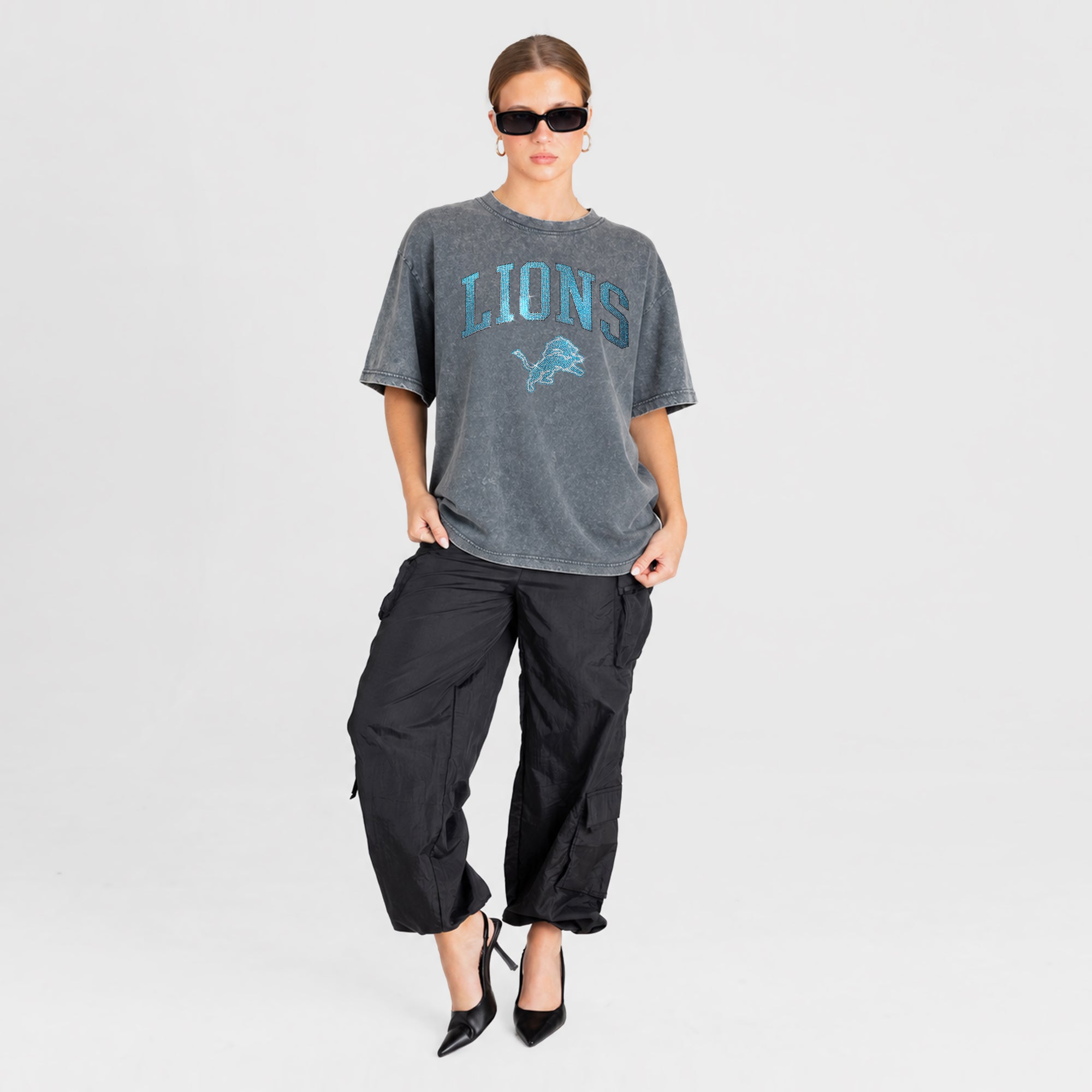 DETROIT LIONS BLING SEASON OVERSIZED CREWNECK TEE