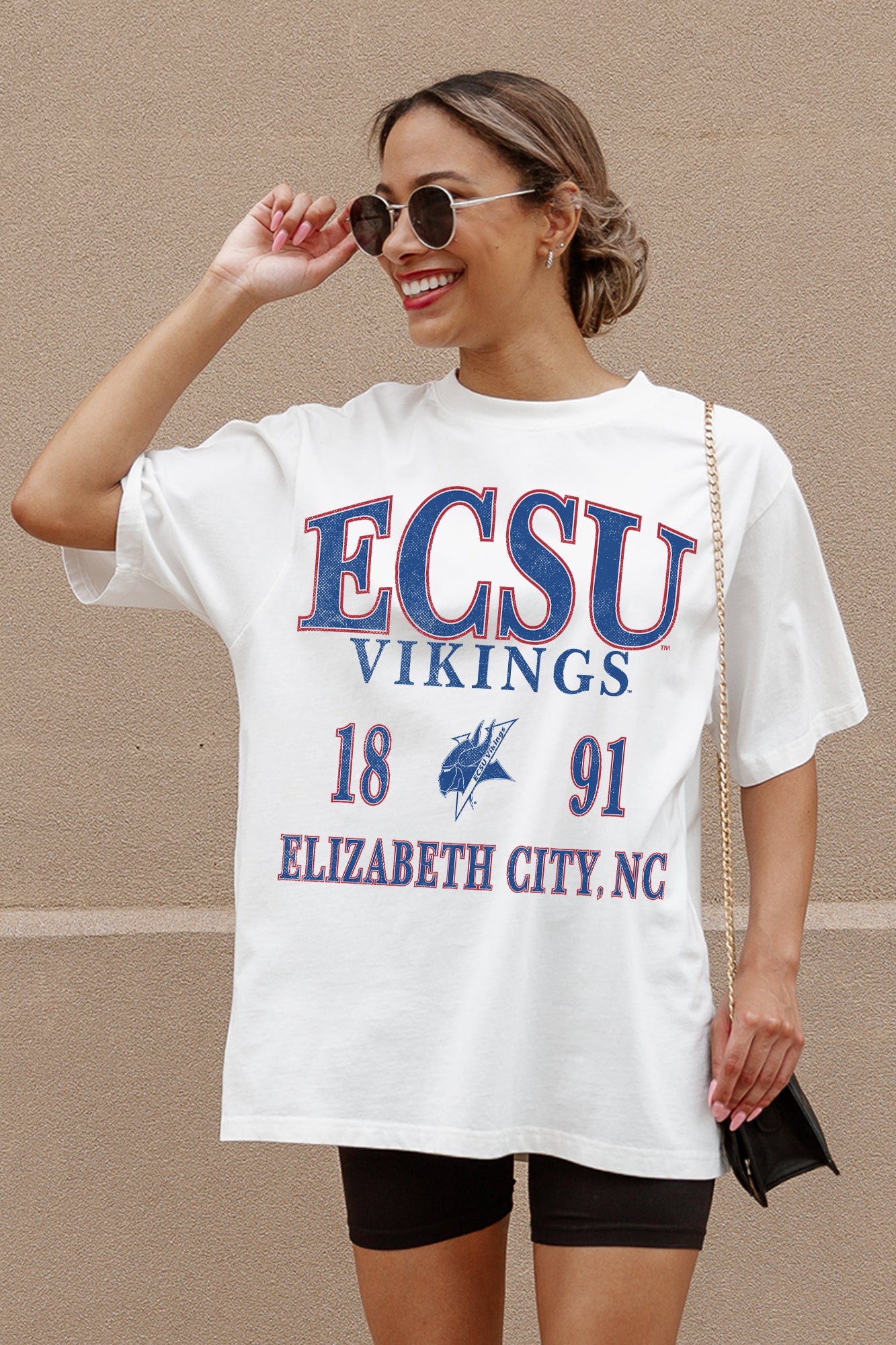 ELIZABETH CITY STATE UNIVERSITY VIKINGS UNITY OVERSIZED CREWNECK TEE - Profile View | Gameday Couture - SOHO