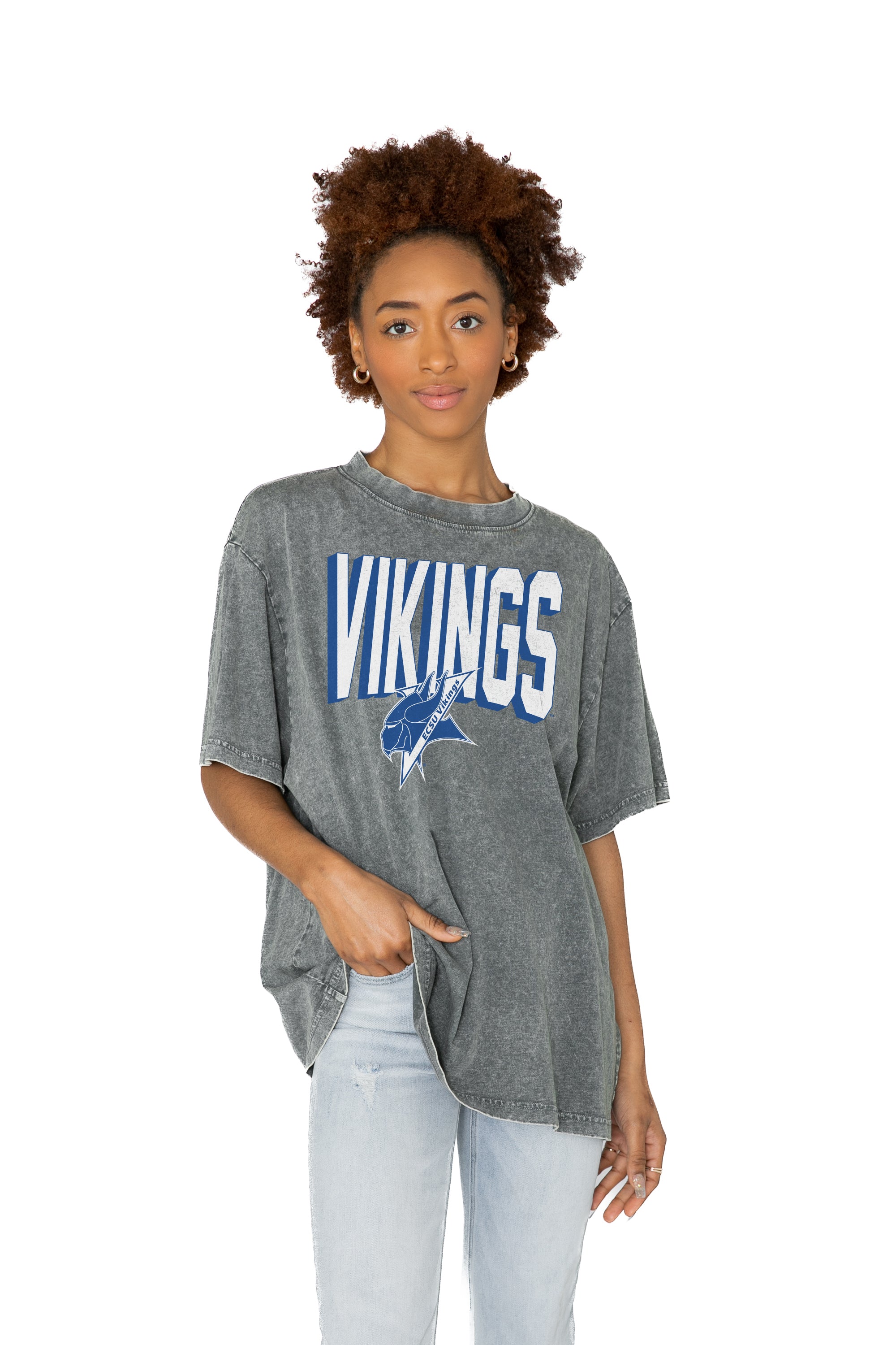 ELIZABETH CITY STATE UNIVERSITY VIKINGS Solid Defense Oversized Crewneck Tee