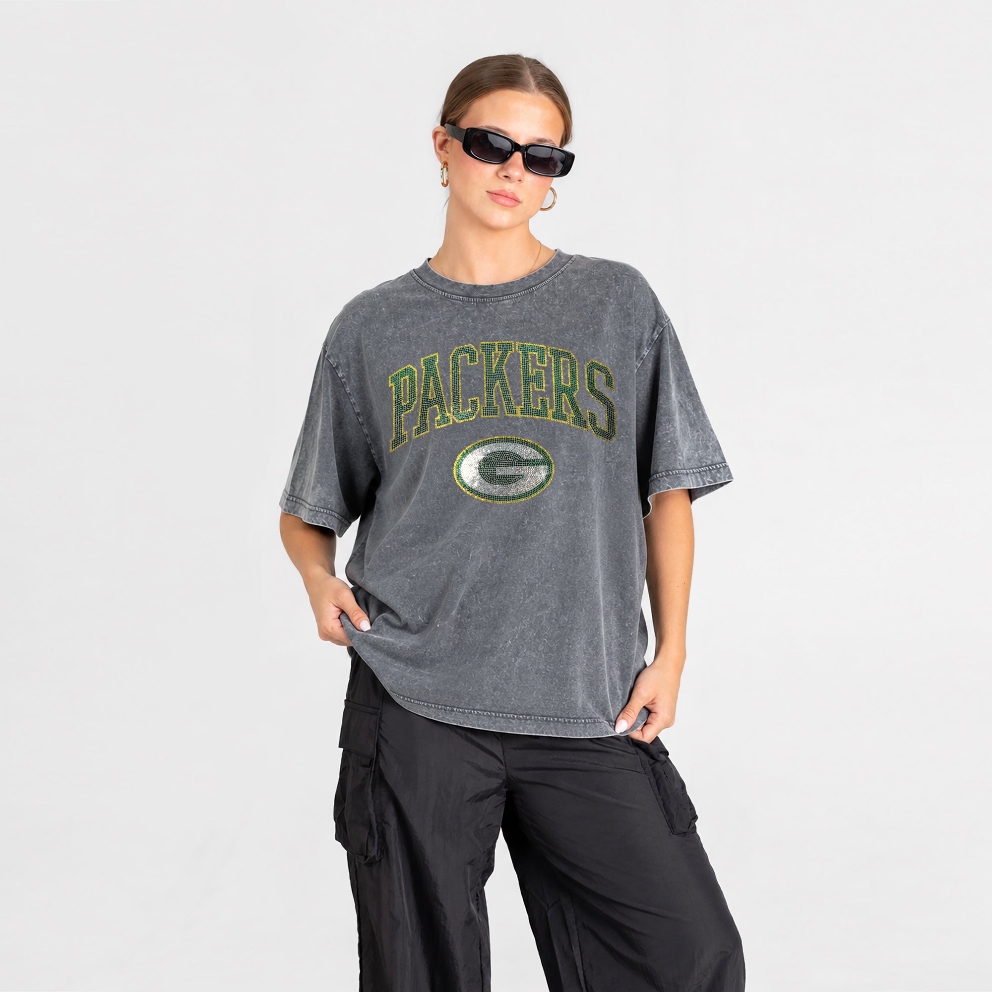 GREEN BAY PACKERS BLING SEASON OVERSIZED CREWNECK TEE