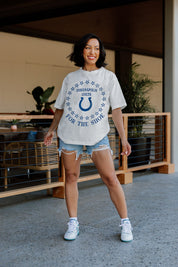 Ivory Indianapolis Colts On Point Oversized Crewneck Tee - On Model Side Angle | Gameday Couture - SOHO