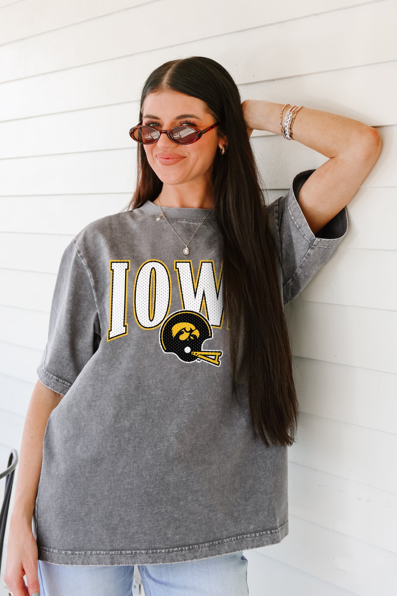 IOWA HAWKEYES PLAYBOOK WIN OVERSIZED CREWNECK TEE