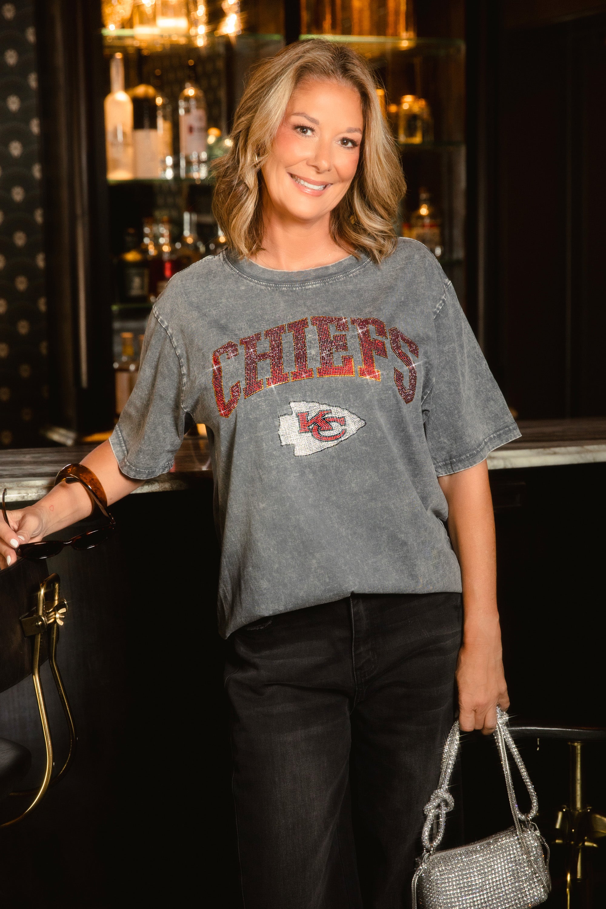 KANSAS CITY CHIEFS BLING SEASON OVERSIZED CREWNECK TEE
